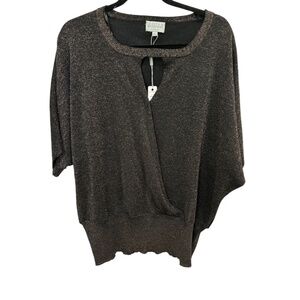 Joseph A. Womens SWEATER 1X Black Sparkle Faux Wrap Pullover Designer NEW $78